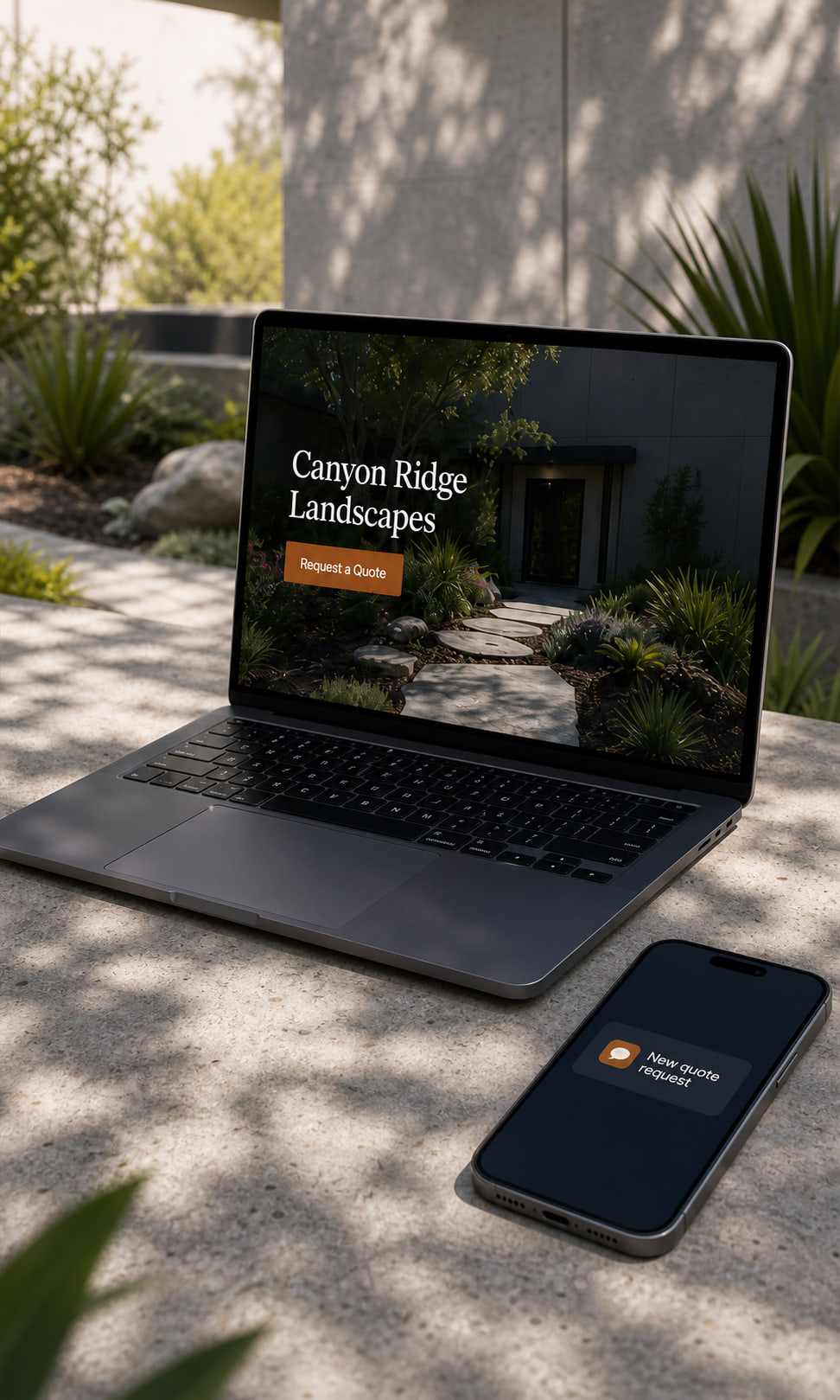 Illustrative laptop website and new quote request notification