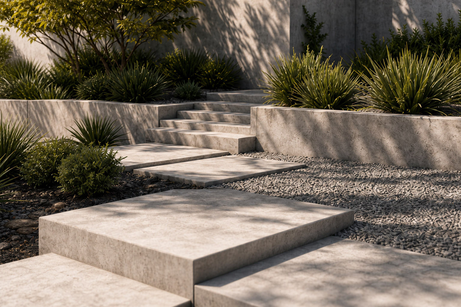 Modern Southwest landscape with architectural concrete and native planting